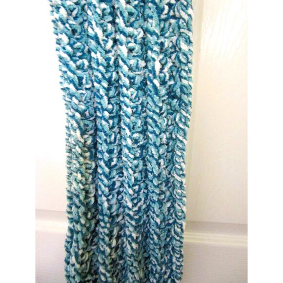 Hand-Knitted Unisex Chunky Scarf Blue & White 58" Long Cozy Winter Accessory - Picture 2 of 2